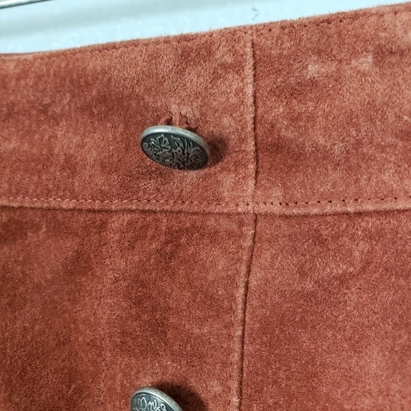 GIANNI BINI Leather Darcey Mini Skirt Rust Suede Sz XL Western Goblincore - Picture 7 of 7
